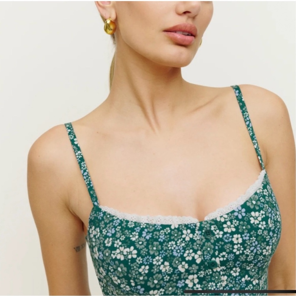 Reformation Dark Green Floral Crop Camisole